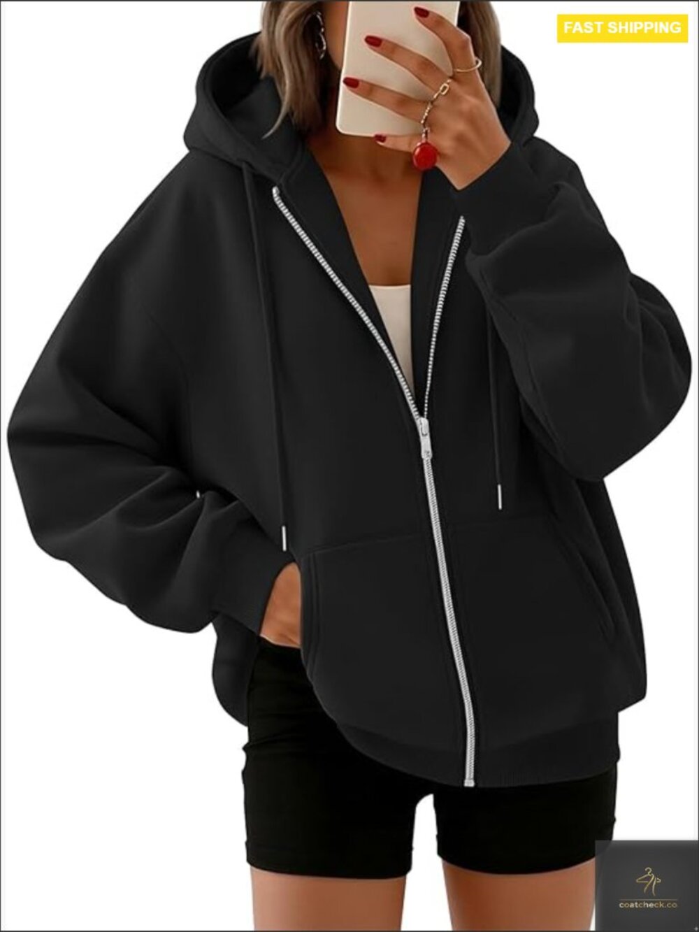 Oversized Zip Up Hoodie Sweatshirt Long Sleeve Casual Fall Winter Y2K Crewneck